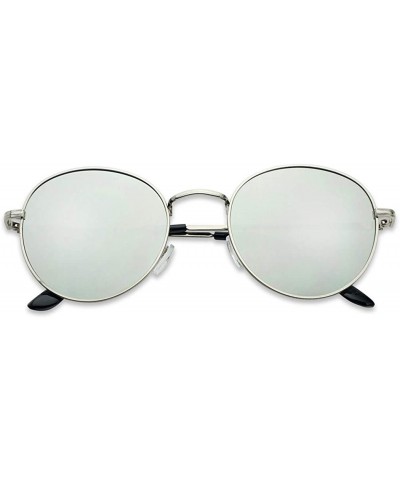 Colorful Classic Vintage Round Flat Lens Lennon Style Sunglasses - Silver Frame - Silver Mirror - CV18068WW5D $7.44 Aviator