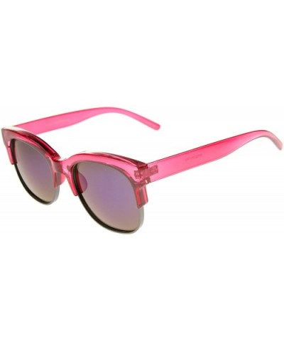 Bold Colorful Half-Frame Two-Toned Inset Mirrored Lens Horn Rimmed Sunglasses - Pink-gunmetal / Blue Mirror - CT12EH195KP $6....