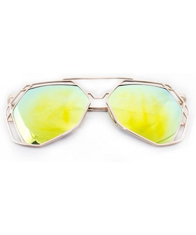 "Exposure" Geometric Ultra Premium Brushed Aluminum Flash Sunglasses - Gold/Yellow - CS12K7STTMB $10.53 Rectangular