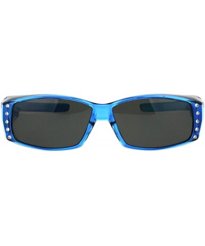 Womens Rhinestone Rectangular Polarized Fit Over Glasses Sunglasses - Blue Black - CH12MX4SO10 $7.88 Rectangular