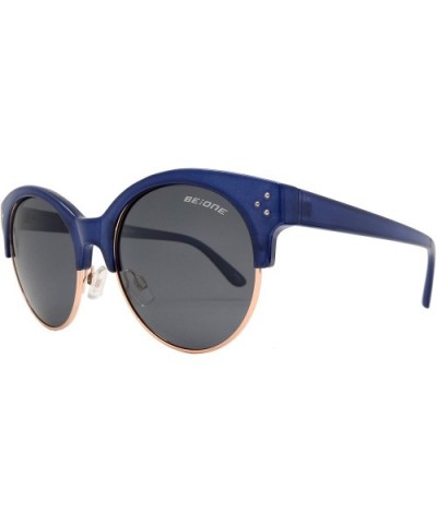 Polarized Half Rim Round Sunglasses for Women - Classic Half Frame UV Protection - Blue + Smoke - C51939094XA $8.20 Round