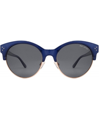 Polarized Half Rim Round Sunglasses for Women - Classic Half Frame UV Protection - Blue + Smoke - C51939094XA $8.20 Round