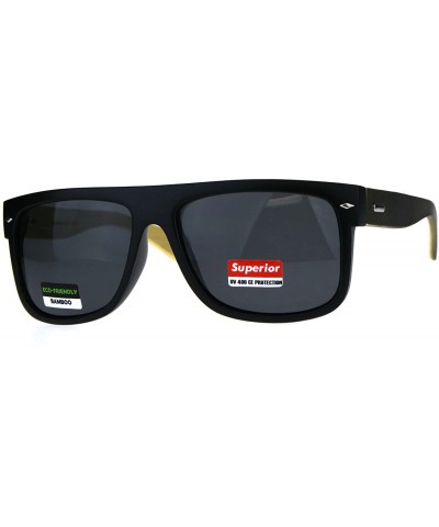 Mens Flat Top Hipster Horned Rim Wood Grain Arm Sunglasses - Matte Black Dark Wood - CR180AKOCZ4 $6.80 Rectangular