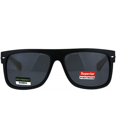 Mens Flat Top Hipster Horned Rim Wood Grain Arm Sunglasses - Matte Black Dark Wood - CR180AKOCZ4 $6.80 Rectangular