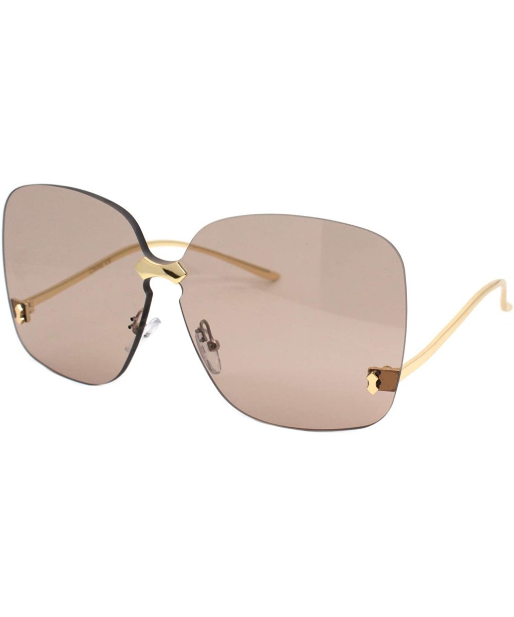 Womens Oversized Sunglasses Rimless Square Low Gold Temple UV 400 - Gold - CT18XIC094R $8.31 Rimless