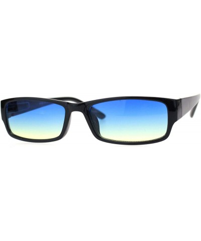 Hippie Oceanic Gradient Lens Narrow Rectangular Plastic Dad Sunglasses - Black Blue Yellow - CE18QD4EQWX $4.96 Rectangular