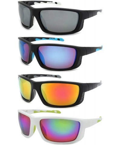 Men's Full Frame Sports Sunglasses with Color Mirrored Lens 570058/REV - Black - CM1271CE525 $5.70 Sport