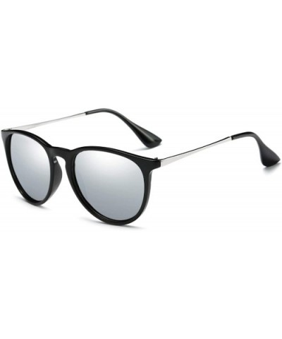 Polarized Sunglasses Vintage Retro Round Mirrored Lens for Women Men - Silver - C818XUAM0ST $10.74 Round