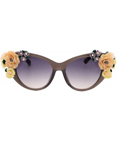 Sunglasses for Women Oversized Cat Eye Glasses Flowers Sunglasses Beach On Vaction UV400 Protection - Grey - C51887WMMSR $10....
