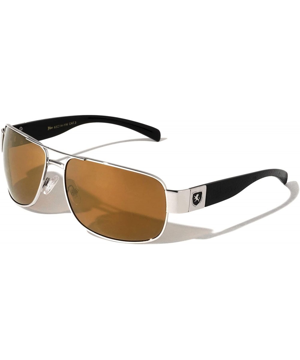 Color Mirror Curved Square Aviator Sunglasses - Brown Silver - CP1990YD3D0 $19.03 Aviator