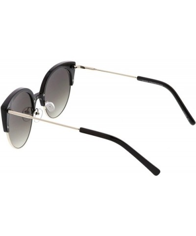 Women's Half Frame Ultra Slim Arms Round Flat Lens Cat Eye Sunglasses 53mm - Black Silver / Lavender - CN184RAALZE $8.27 Rimless
