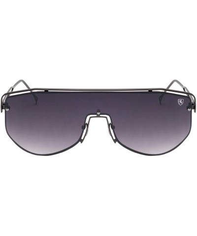 Downshift Rimless Slim Metal Frame Geometric One Piece Shield Lens Sunglasses - Smoke Gunmetal - CQ199LYGIGZ $28.80 Shield
