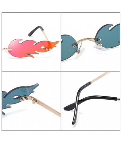 2020 Fashion Fire Flame Sunglasses Women Men Brand Design Rimless Wave Eyewear - Green - CT196K2ZEH8 $8.56 Butterfly