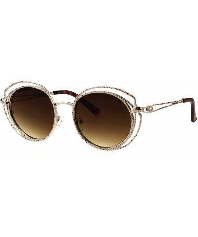 Womens Jewel Metal Work Frame 90s Butterfly Designer Sunglasses - Gold Brown - CU18GQ3R8D0 $10.35 Butterfly