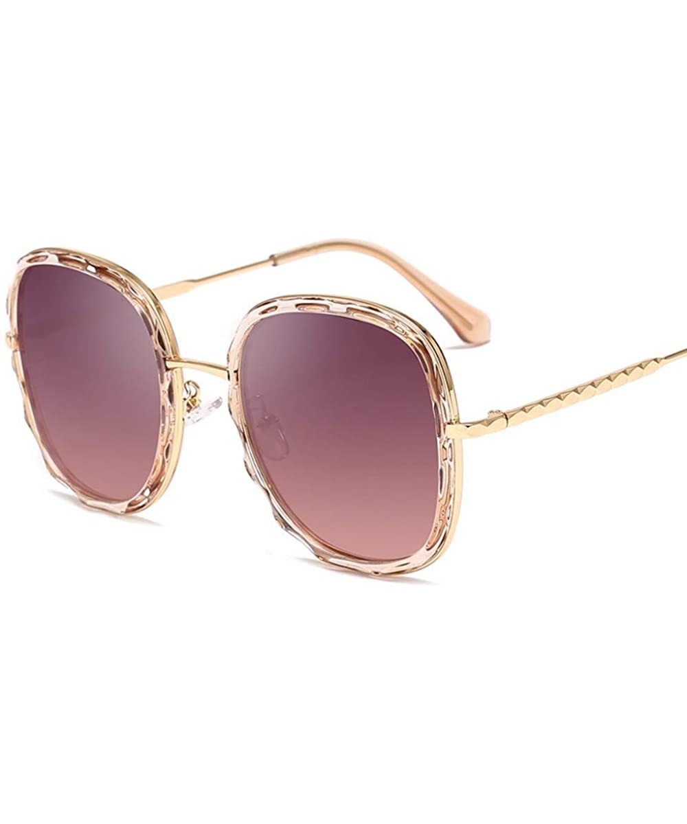 Sunglasses Euro-American sunglasses Metal Wave Mirror Circle Frame Anti-ultraviolet - E - CL18Q70STWL $19.81 Oversized