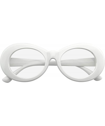 Retro Flat Round 1990's Fashion Clout Goggle Oval Clear Lens Eyewear Glasses - White - CV195AZW76W $10.83 Oval