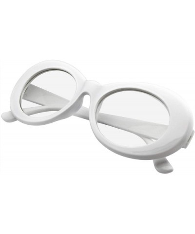 Retro Flat Round 1990's Fashion Clout Goggle Oval Clear Lens Eyewear Glasses - White - CV195AZW76W $10.83 Oval