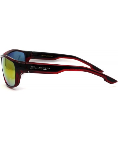 Xloop Mens 2 Tone Plastic Rectangular Sport Warp Sunglasses - Red Black Orange Mirror - CV1966WY245 $6.88 Sport
