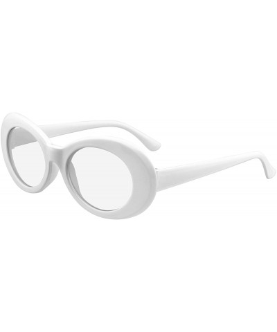 Retro Flat Round 1990's Fashion Clout Goggle Oval Clear Lens Eyewear Glasses - White - CV195AZW76W $10.83 Oval