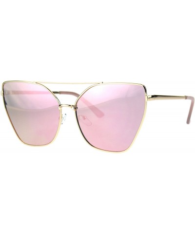 Oversized Fashion Sunglasses Womens Butterfly Trapezoid Metal Frame - Gold (Pink Mirror) - CG186ZIIT5D $6.82 Butterfly