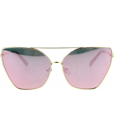 Oversized Fashion Sunglasses Womens Butterfly Trapezoid Metal Frame - Gold (Pink Mirror) - CG186ZIIT5D $6.82 Butterfly