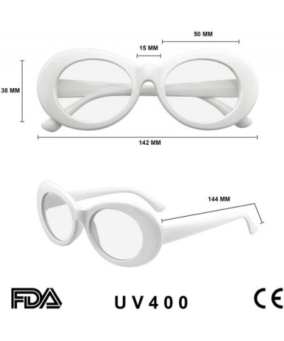 Retro Flat Round 1990's Fashion Clout Goggle Oval Clear Lens Eyewear Glasses - White - CV195AZW76W $10.83 Oval