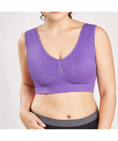 Women V-Neck Stretch Wire Free Plus Size Bra Yoga Sports Casual Workout Full Figure Crop Tops Sports Bras - CT18YG25U0O $8.31...