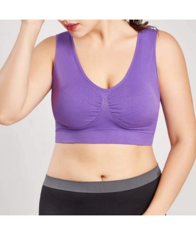 Women V-Neck Stretch Wire Free Plus Size Bra Yoga Sports Casual Workout Full Figure Crop Tops Sports Bras - CT18YG25U0O $8.31...