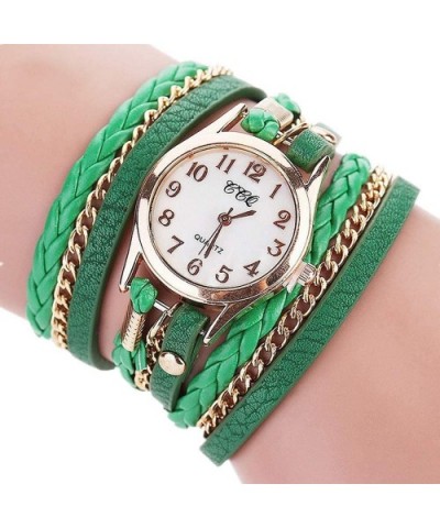 Women's Bracelet Watches- Unique Multi-Layer PU Leather Weaving Band Round Dial Analog Quartz Wrist Watch - Green - CP18SL7RQ...