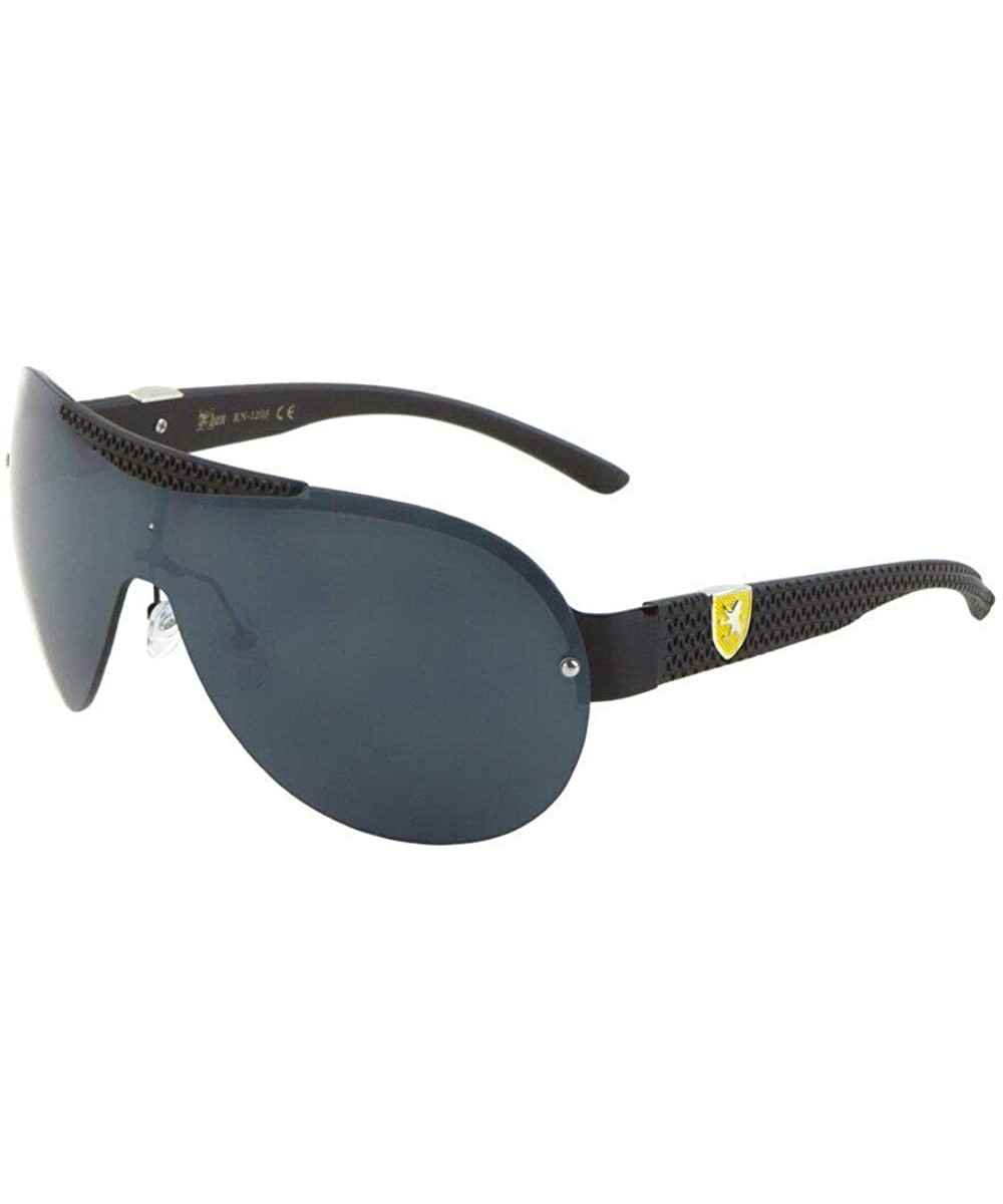 Khan Semi Rimless Sport Shield Wrap Around Aviator Sunglasses - Black & Yellow Frame - CU18WO0TTUA $6.73 Aviator