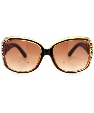 Womens Bifocal Lens Sunglasses Oversized Square Rhinestone Frame - Brown - CY126BK9HOT $6.58 Oversized