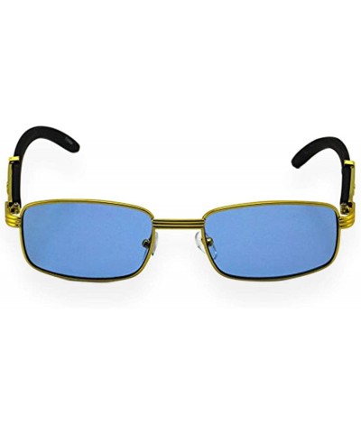 Vintage Slender Rectangular Sunglasses Retro Small Metal Frame Candy Color - Gold/Blue Lens - CY18EGG7HD2 $6.65 Aviator