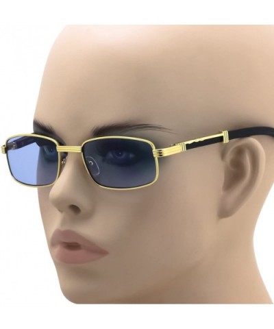 Vintage Slender Rectangular Sunglasses Retro Small Metal Frame Candy Color - Gold/Blue Lens - CY18EGG7HD2 $6.65 Aviator