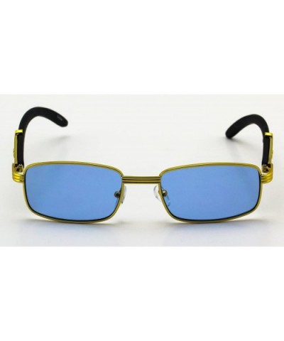 Vintage Slender Rectangular Sunglasses Retro Small Metal Frame Candy Color - Gold/Blue Lens - CY18EGG7HD2 $6.65 Aviator