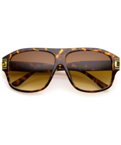 Oversize Flat Top Metal Accent Wide Temple Square Lens Aviator Sunglasses 60mm - Tortoise-gold / Amber - CT17YIHN9KH $9.31 Av...