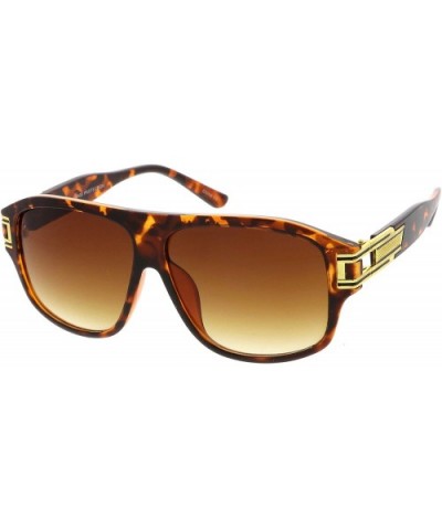 Oversize Flat Top Metal Accent Wide Temple Square Lens Aviator Sunglasses 60mm - Tortoise-gold / Amber - CT17YIHN9KH $9.31 Av...