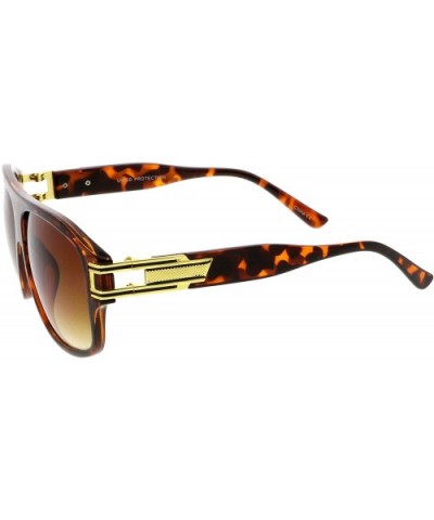 Oversize Flat Top Metal Accent Wide Temple Square Lens Aviator Sunglasses 60mm - Tortoise-gold / Amber - CT17YIHN9KH $9.31 Av...