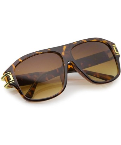 Oversize Flat Top Metal Accent Wide Temple Square Lens Aviator Sunglasses 60mm - Tortoise-gold / Amber - CT17YIHN9KH $9.31 Av...