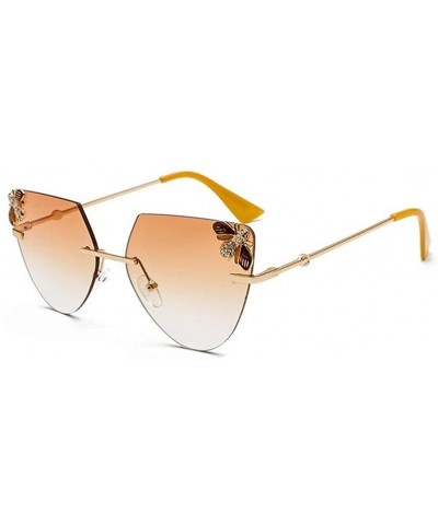 Vintage Alloy Ladies Sunglasses Rimless HD Lenses with Case UV Protection Driving Cycling Eyewear - Yellow - CL18LDOIYYN $12....