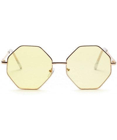 Vintage Female Sunglasses Polygon Metal Frame Octagonal Glasses for Sun Women - Gold With Yellow - CV18GAH52OK $8.42 Oversized