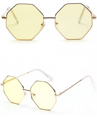 Vintage Female Sunglasses Polygon Metal Frame Octagonal Glasses for Sun Women - Gold With Yellow - CV18GAH52OK $8.42 Oversized