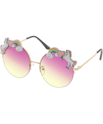 Unicorn Rainbow Semi Rimless Gradient Colored Round Lens Sunglasses 56mm - Gold / Pink Yellow - CH1820QQQEH $10.99 Semi-rimless