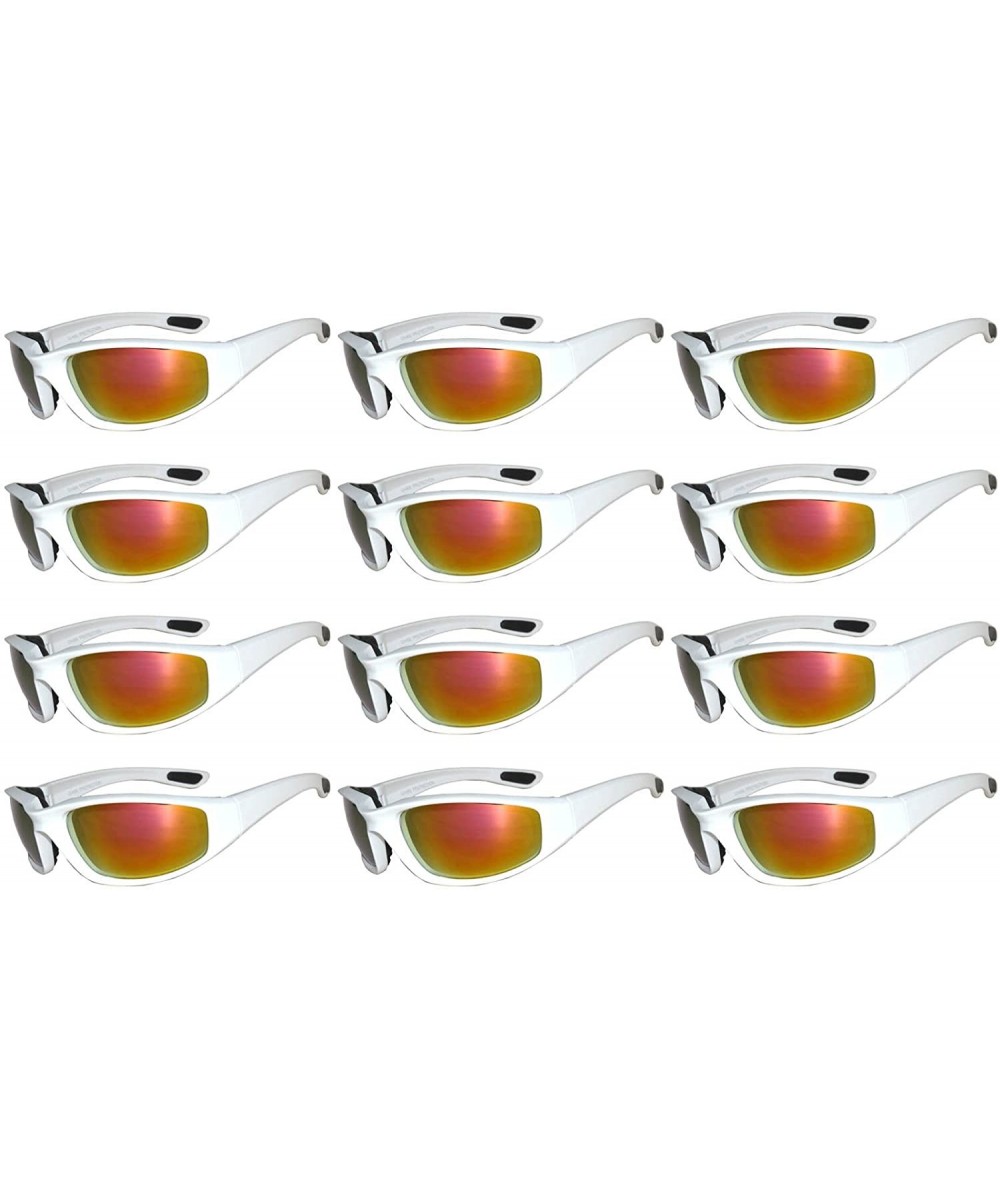 12 PCS Motorcycle Padded Foam Glasses Colored Lens Sunglasses Pink White Silver - 12-moto-white-red-mirror - CY18CZ8SLZA $28....