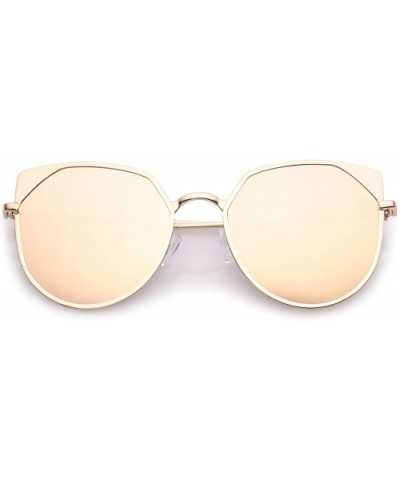 Women's Oversize Pink Colored Mirror Flat Lens Cat Eye Sunglasses 59mm - Gold / Pink Mirror - CL183CXZGXG $7.84 Cat Eye