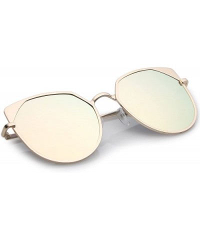 Women's Oversize Pink Colored Mirror Flat Lens Cat Eye Sunglasses 59mm - Gold / Pink Mirror - CL183CXZGXG $7.84 Cat Eye