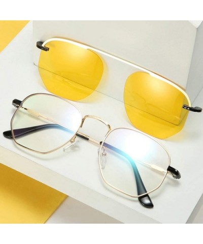 Polarized Clip on Sunglasses Square Men Woman Eyeglasses Metal Frame Driving - Gold With Yellow - C018Z3UM8MR $8.91 Square