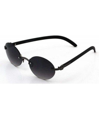 Retro Wood Buffs Vintage Style Gangster Rimless Clear Lens Oval Eye Glasses - Black - CO18S8NWG04 $10.86 Oval