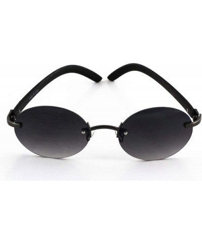 Retro Wood Buffs Vintage Style Gangster Rimless Clear Lens Oval Eye Glasses - Black - CO18S8NWG04 $10.86 Oval