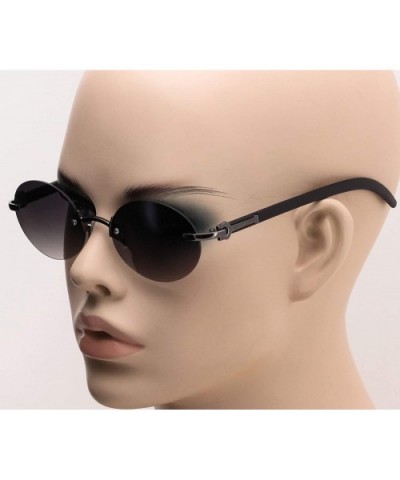 Retro Wood Buffs Vintage Style Gangster Rimless Clear Lens Oval Eye Glasses - Black - CO18S8NWG04 $10.86 Oval