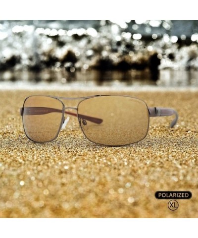 Men Oversized Aviator Sunglasses Polarized - UV 400 Protection- Classic Style - Brown + Brown - C818GLX5M5N $9.77 Sport